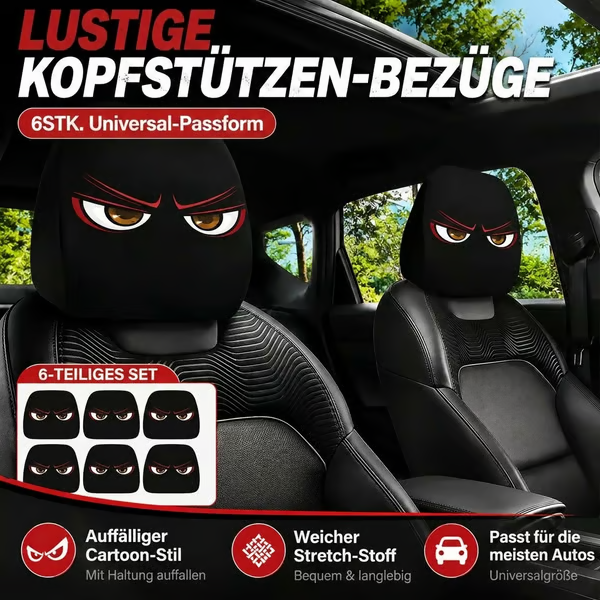 😆 Lustige Auto-Kopfstützenbezüge im Cartoon-Stil – 2 Stück, universelle Passform 🚗