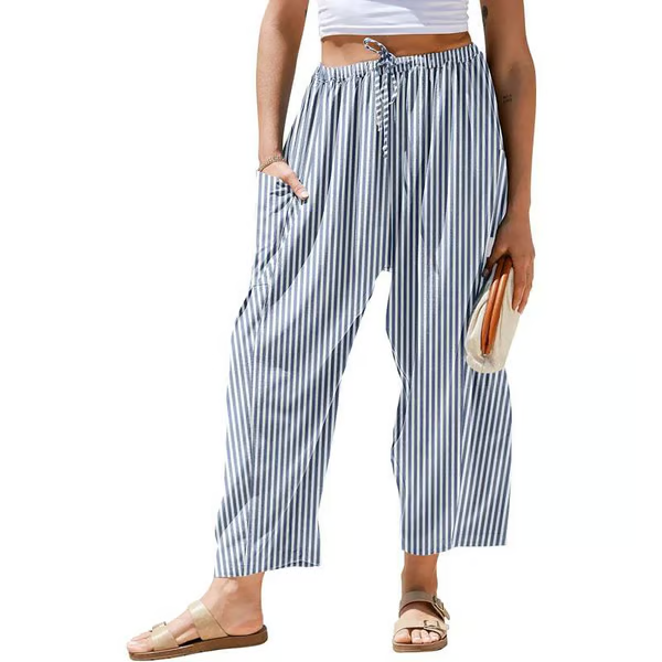 👖Damenhose in Karo- und Streifenmuster mit lockerem Barrel-Schnitt, Tunnelzug, niedriger Taille, Taschen und weiter Harem-Form