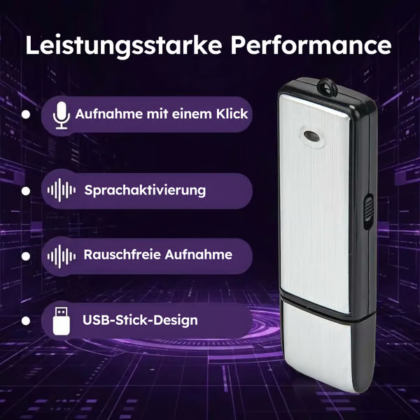 USB-Stick Sprachrekorder 2-in-1 – Sprachaktiviert, Intelligente Geräuschunterdrückung, Automatische Dateispeicherung