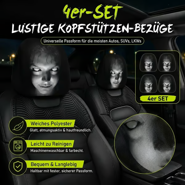 😆 Lustige Auto-Kopfstützenbezüge im Cartoon-Stil – 2 Stück, universelle Passform 🚗