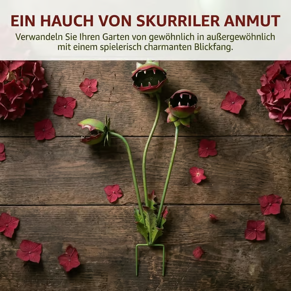 Verspielter Gartenstecker aus Metall in Form einer fleischfressenden Pflanze