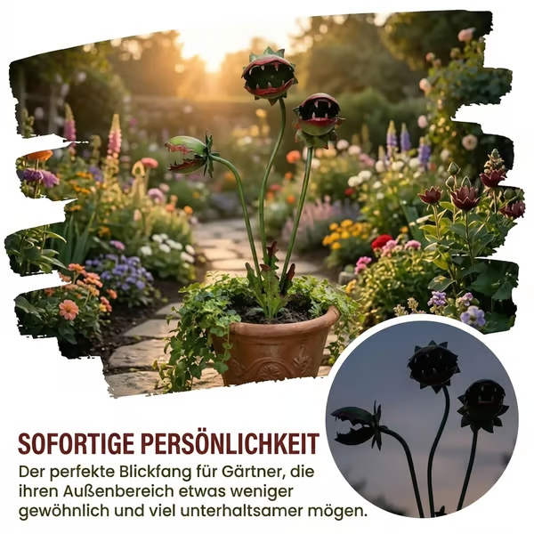 Verspielter Gartenstecker aus Metall in Form einer fleischfressenden Pflanze