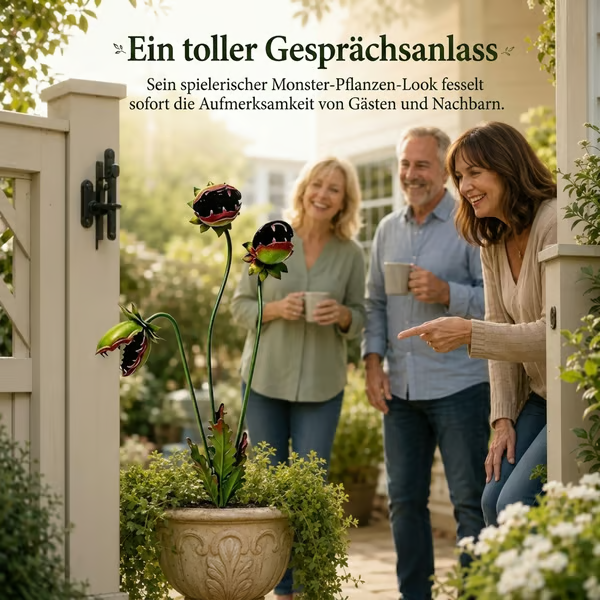 Verspielter Gartenstecker aus Metall in Form einer fleischfressenden Pflanze