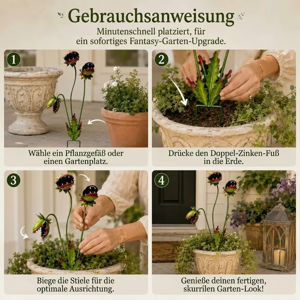 Verspielter Gartenstecker aus Metall in Form einer fleischfressenden Pflanze