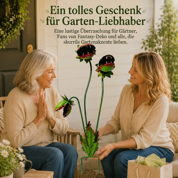 Verspielter Gartenstecker aus Metall in Form einer fleischfressenden Pflanze