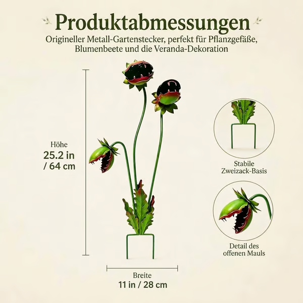 Verspielter Gartenstecker aus Metall in Form einer fleischfressenden Pflanze