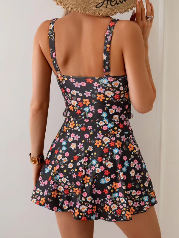 ☀️🌊Zweiteiliger Damen-Badeanzug mit Bauchkontrolle – High-Waist-Tanktop und Badeskirt