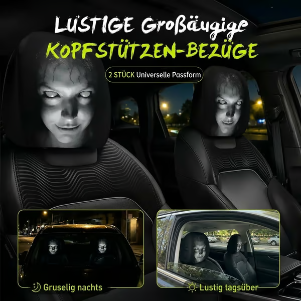 😆 Lustige Auto-Kopfstützenbezüge im Cartoon-Stil – 2 Stück, universelle Passform 🚗