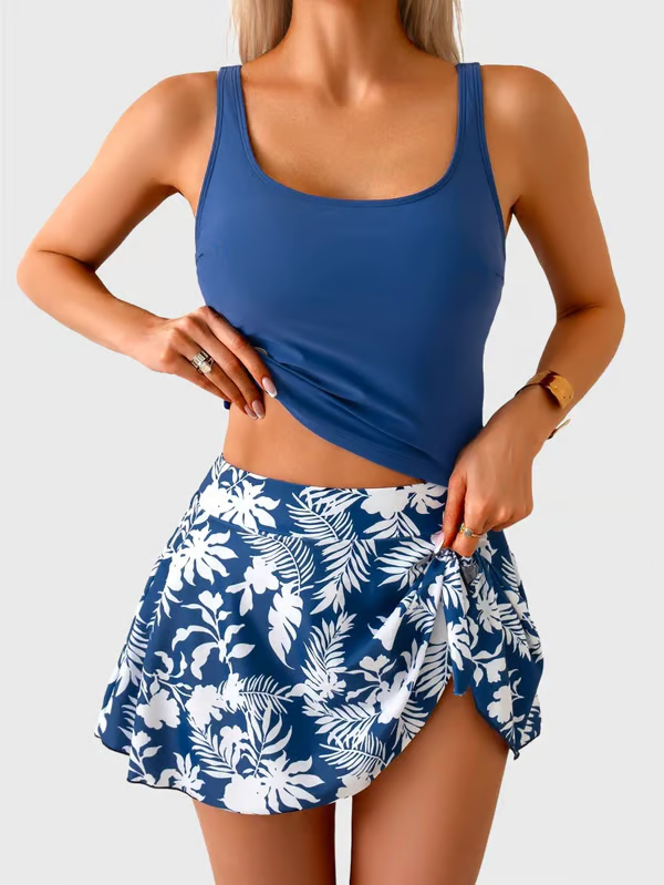 ☀️🌊Zweiteiliger Damen-Badeanzug mit Bauchkontrolle – High-Waist-Tanktop und Badeskirt