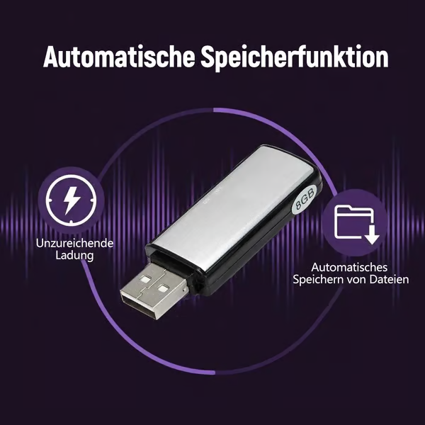 USB-Stick Sprachrekorder 2-in-1 – Sprachaktiviert, Intelligente Geräuschunterdrückung, Automatische Dateispeicherung