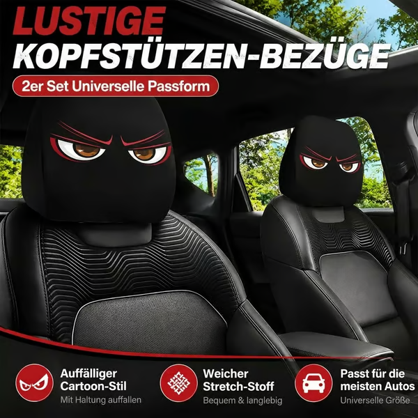 😆 Lustige Auto-Kopfstützenbezüge im Cartoon-Stil – 2 Stück, universelle Passform 🚗