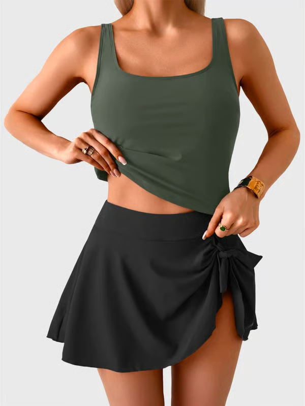 ☀️🌊Zweiteiliger Damen-Badeanzug mit Bauchkontrolle – High-Waist-Tanktop und Badeskirt