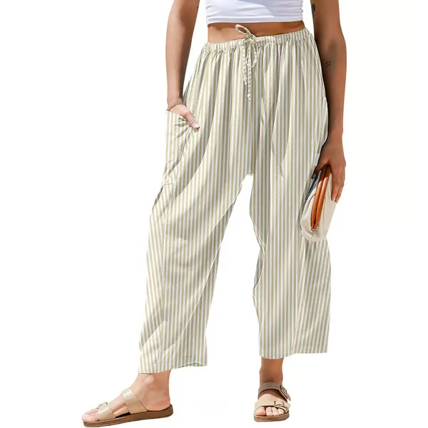👖Damenhose in Karo- und Streifenmuster mit lockerem Barrel-Schnitt, Tunnelzug, niedriger Taille, Taschen und weiter Harem-Form