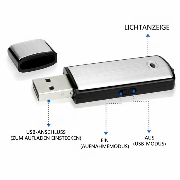 USB-Stick Sprachrekorder 2-in-1 – Sprachaktiviert, Intelligente Geräuschunterdrückung, Automatische Dateispeicherung