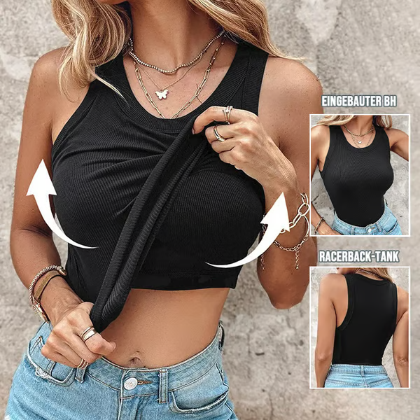 ✨Weich und bequem🔥Chicme Tanktop mit Rundhalsausschnitt, integriertem BH, gerippte Passform, lässig, bequem