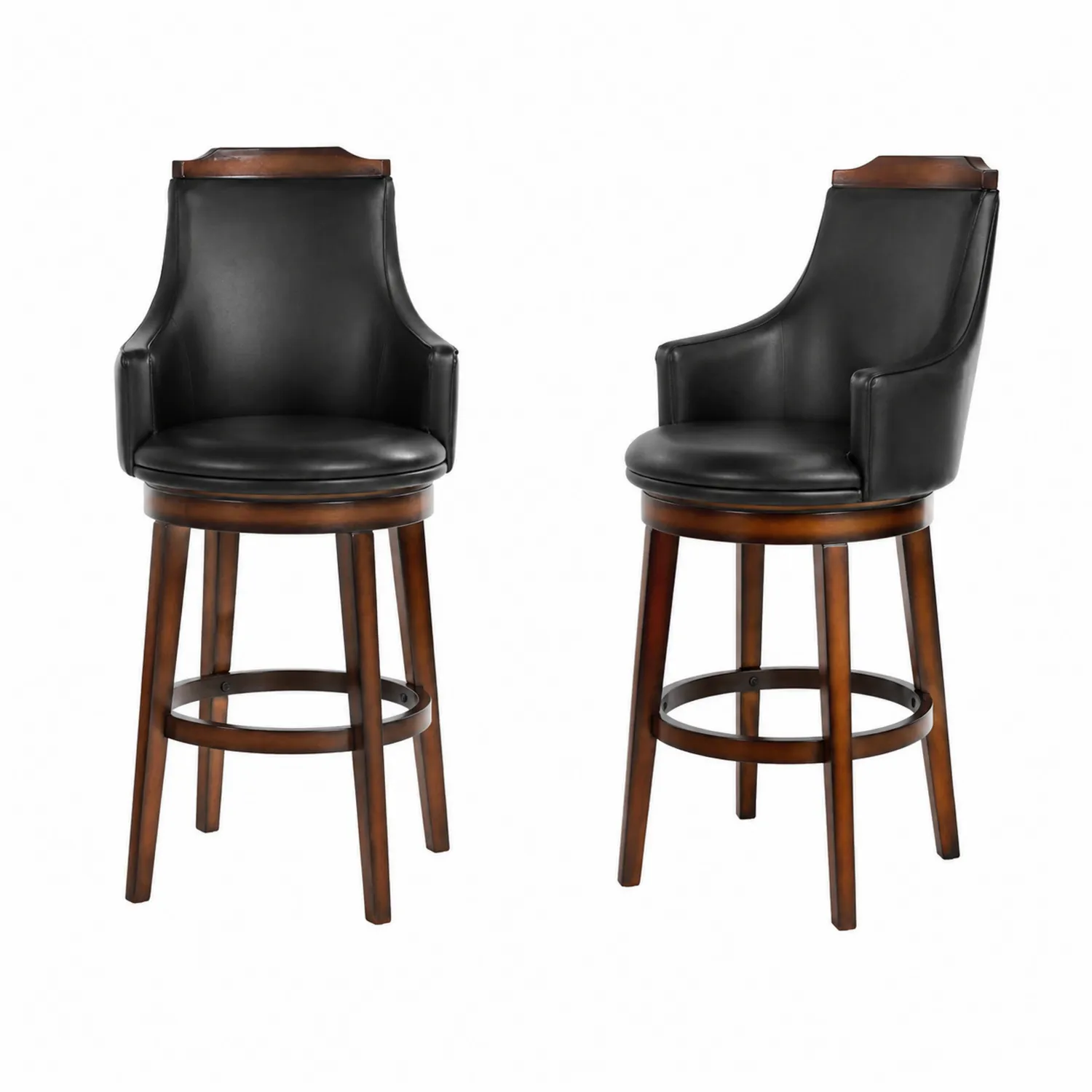 2er Set Barhocker Holzrahmen Leder Schwarz-Classicvillaa