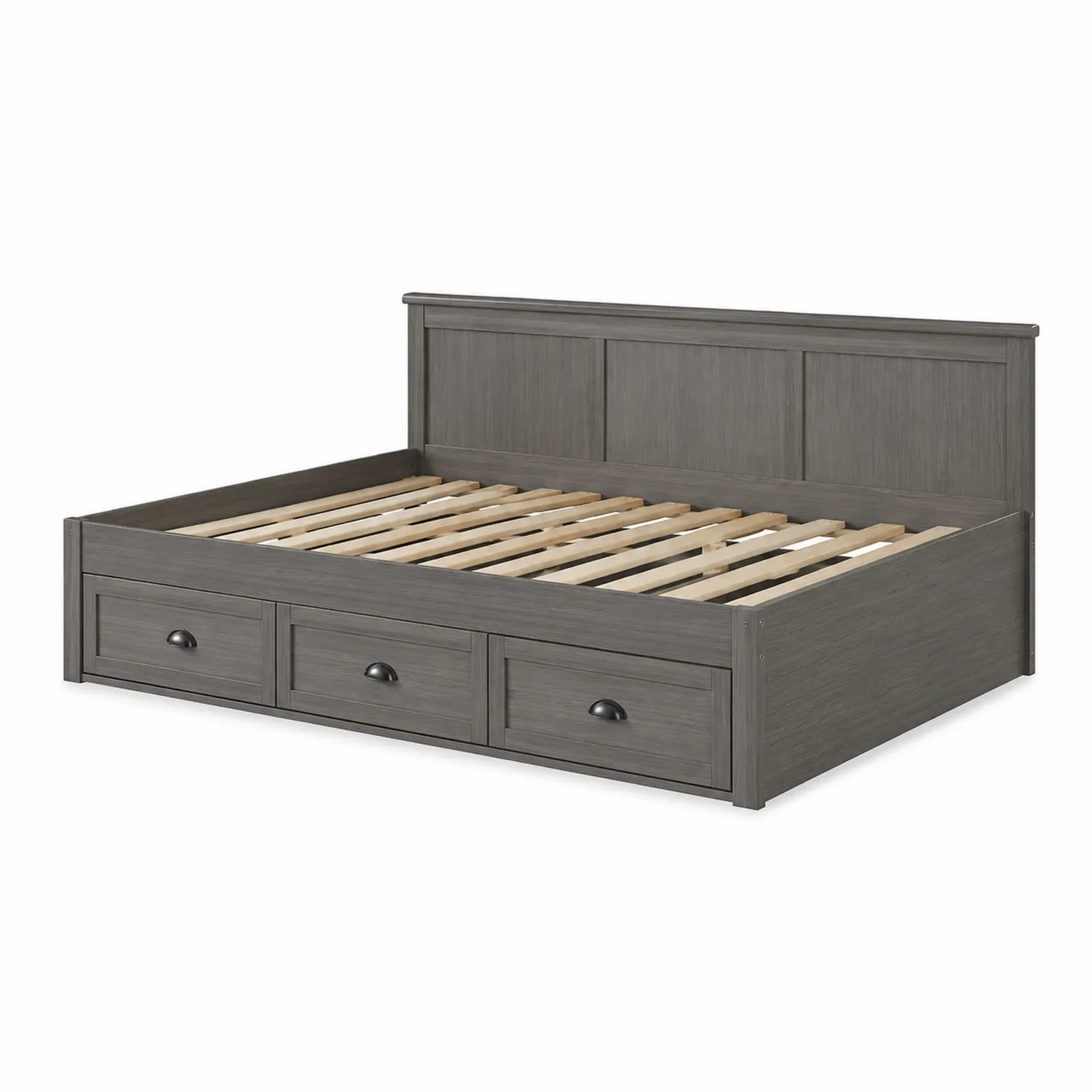Grau Holzbett mit Schubladen 200x140 cm-Classicvillaa