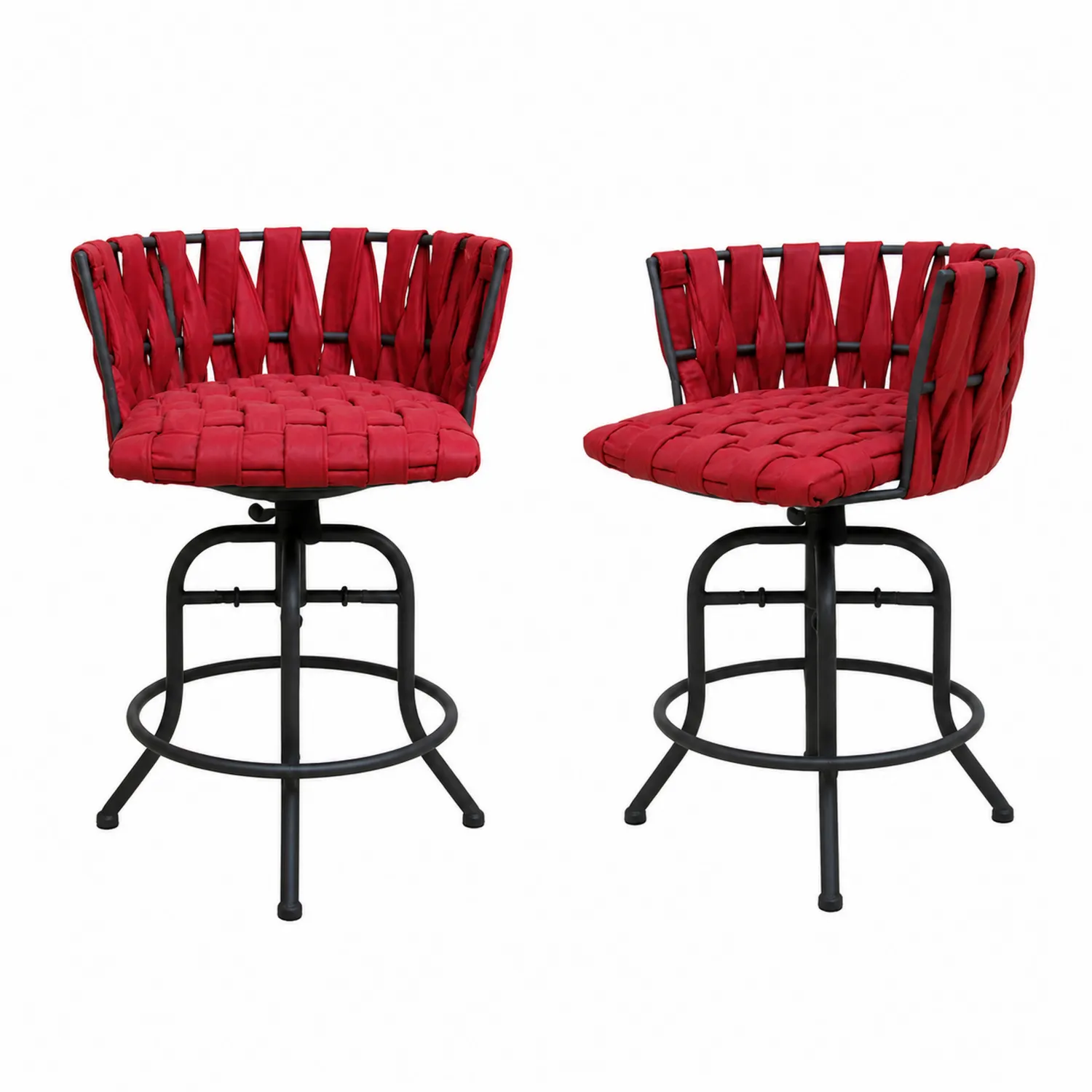 2er Set Barhocker mit Rückenlehne Rotes Polyester und Metall-Classicvillaa