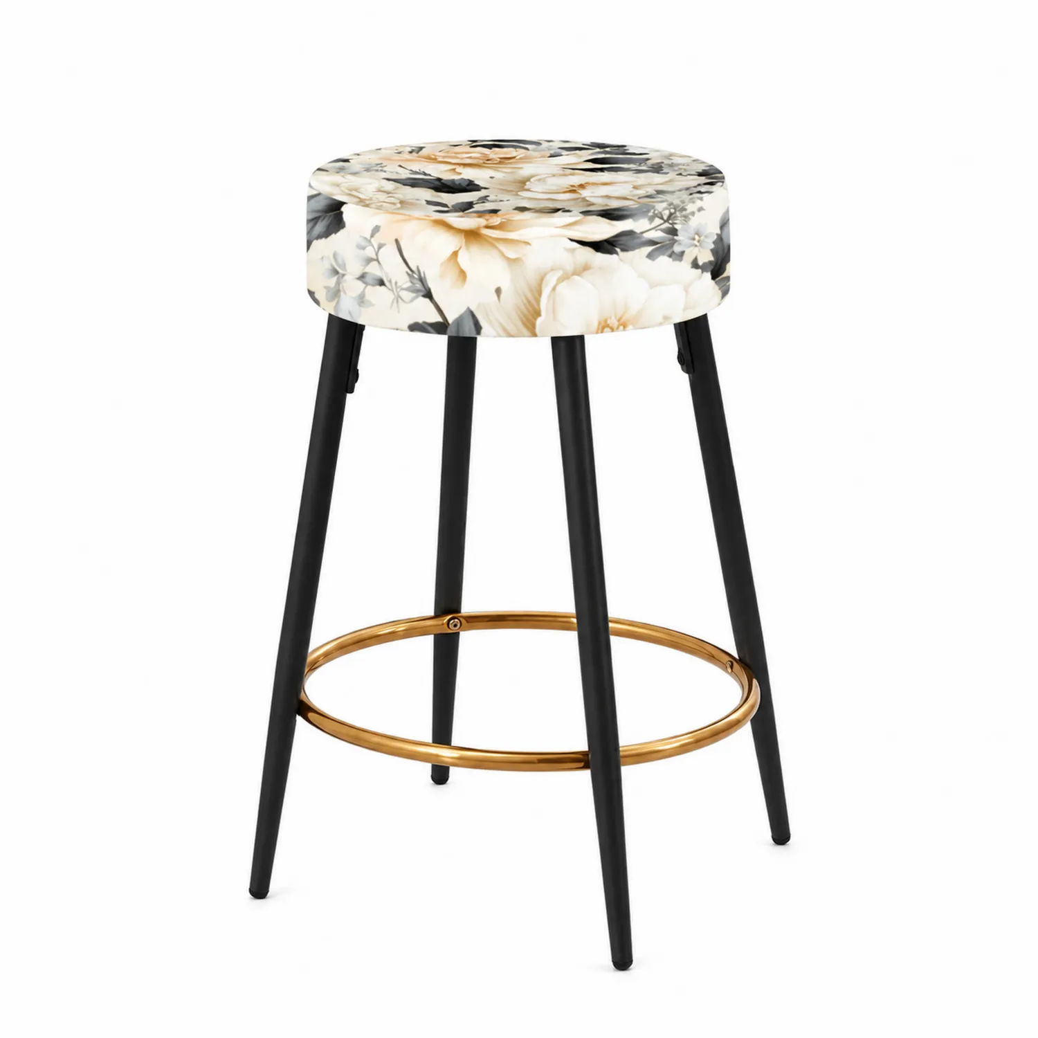 Hocker mit Blumenmuster und Metallbeinen-Classicvillaa