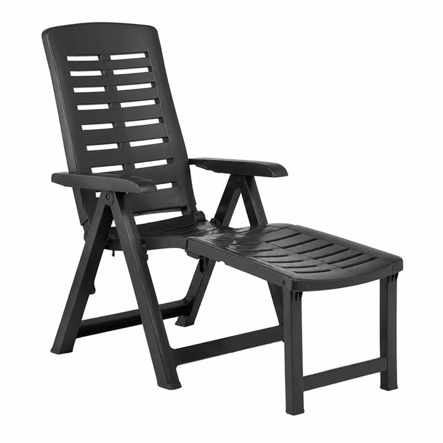 Kunststoff Gartenliegestuhl mit verstellbarer Rückenlehne und Fußstütze Schwarz-Classicvillaa