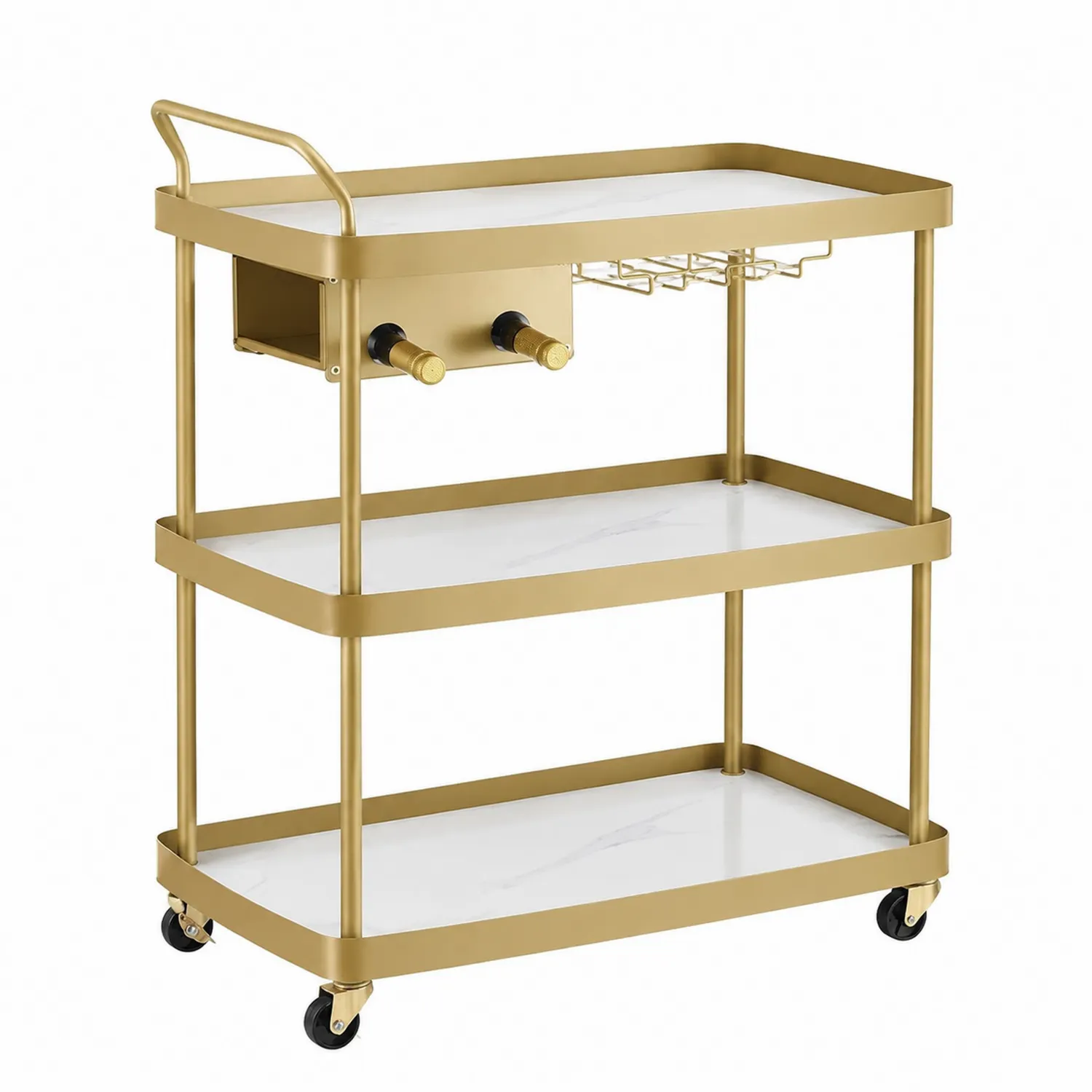Servierwagen Metall Gold mit Marmoroptik 3 Etagen-Classicvillaa