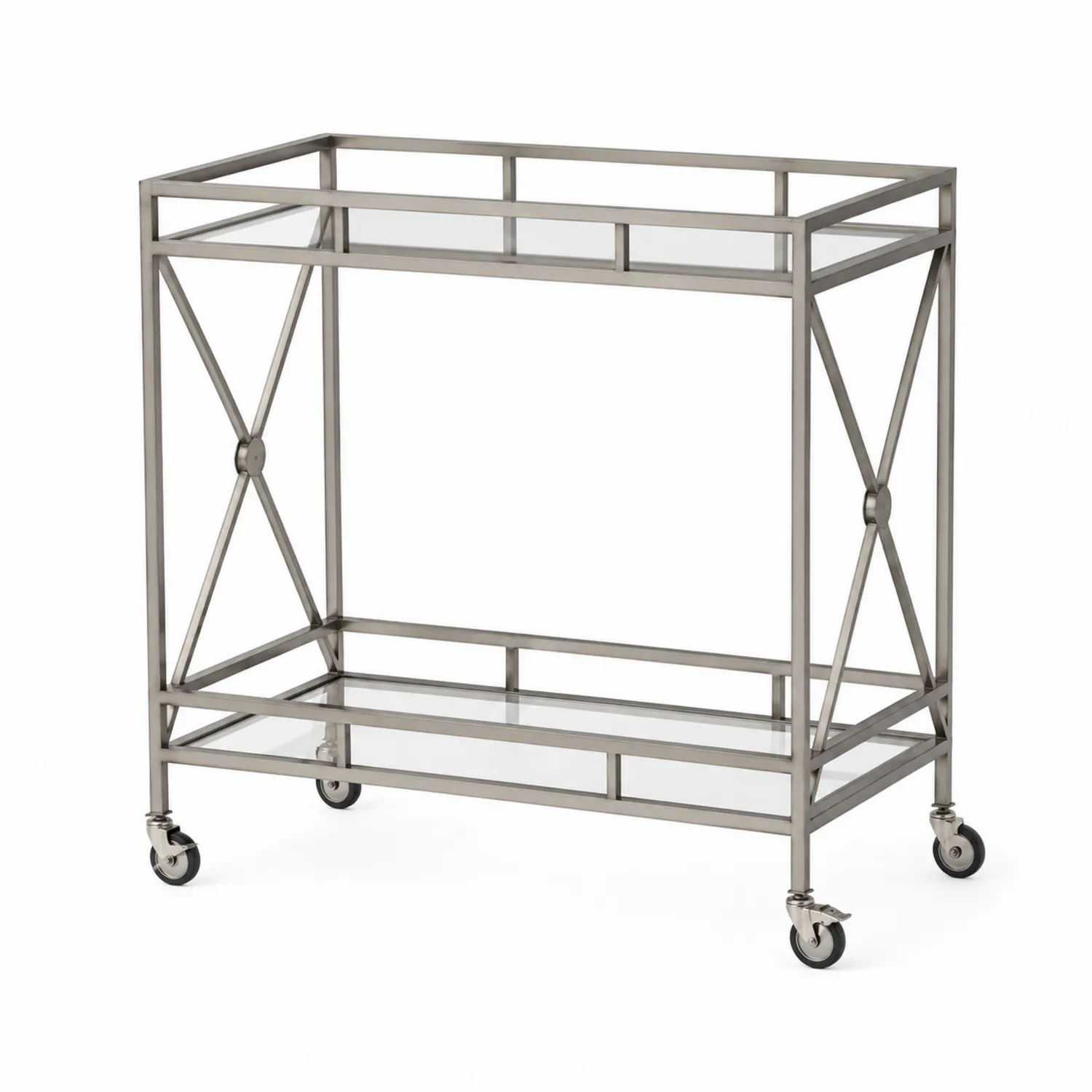 Barwagen aus Edelstahl und gehärtetem Glas mit Rollen 80x40x90cm-Classicvillaa