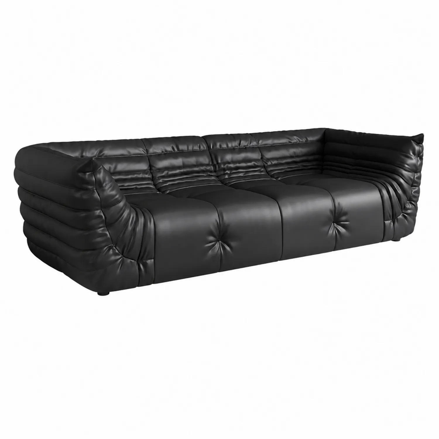 Sofa Lederimitat Schwarz 230cm-Classicvillaa