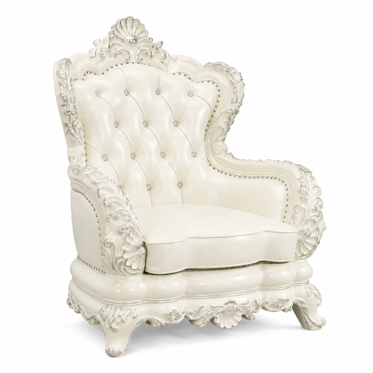 Barock Sessel Elfenbein Kunstleder-Classicvillaa