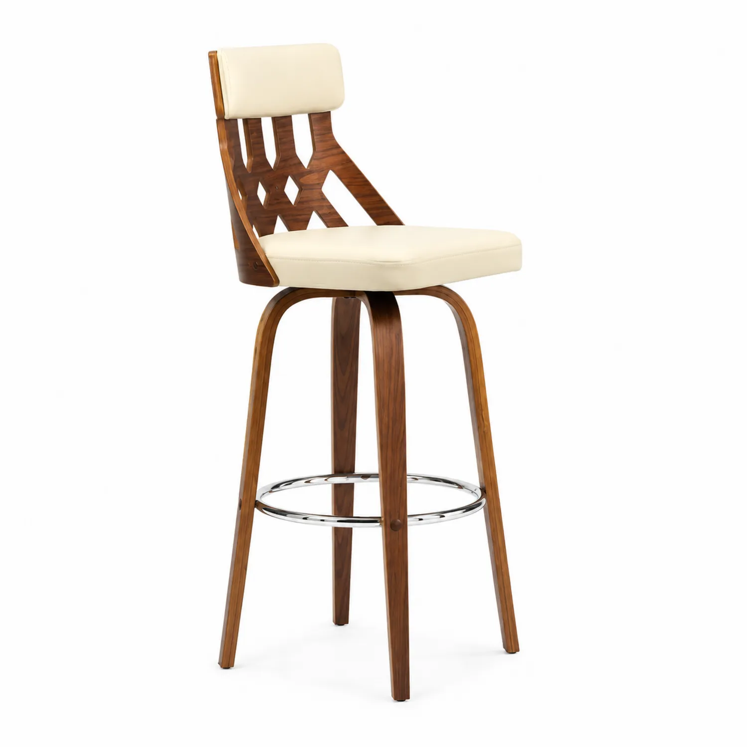 Drehbarer Barhocker Holzoptik Creme PU-Classicvillaa