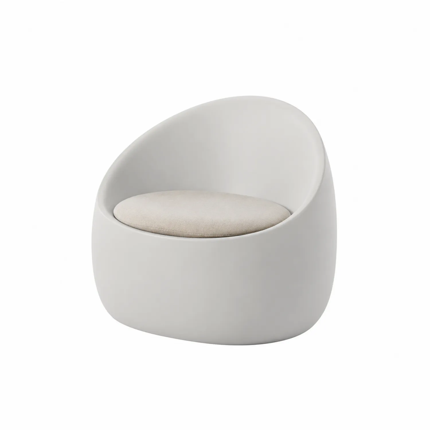 Kunststoff Sessel Weiß mit rundem Design und beigem Sitzpolster-Classicvillaa