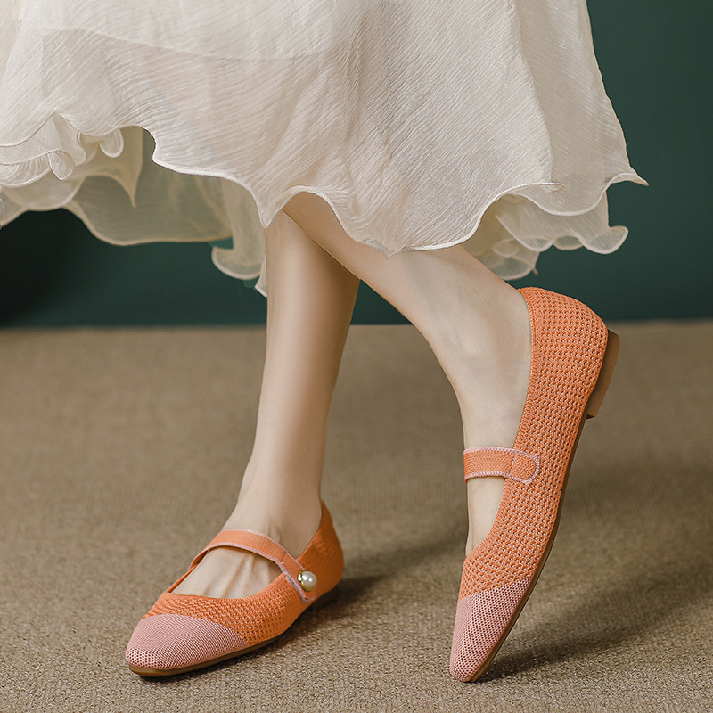 Buckle Fabric Flat Women's Shoes