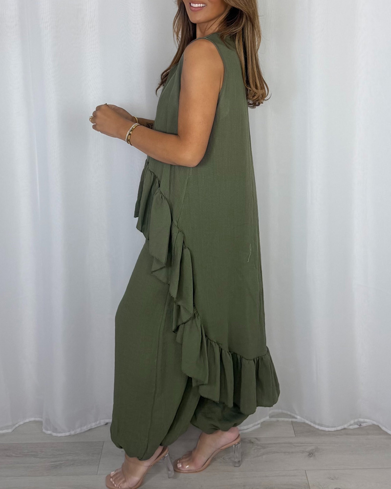Women's Frill High Low Balloon Trouser Co-Ord