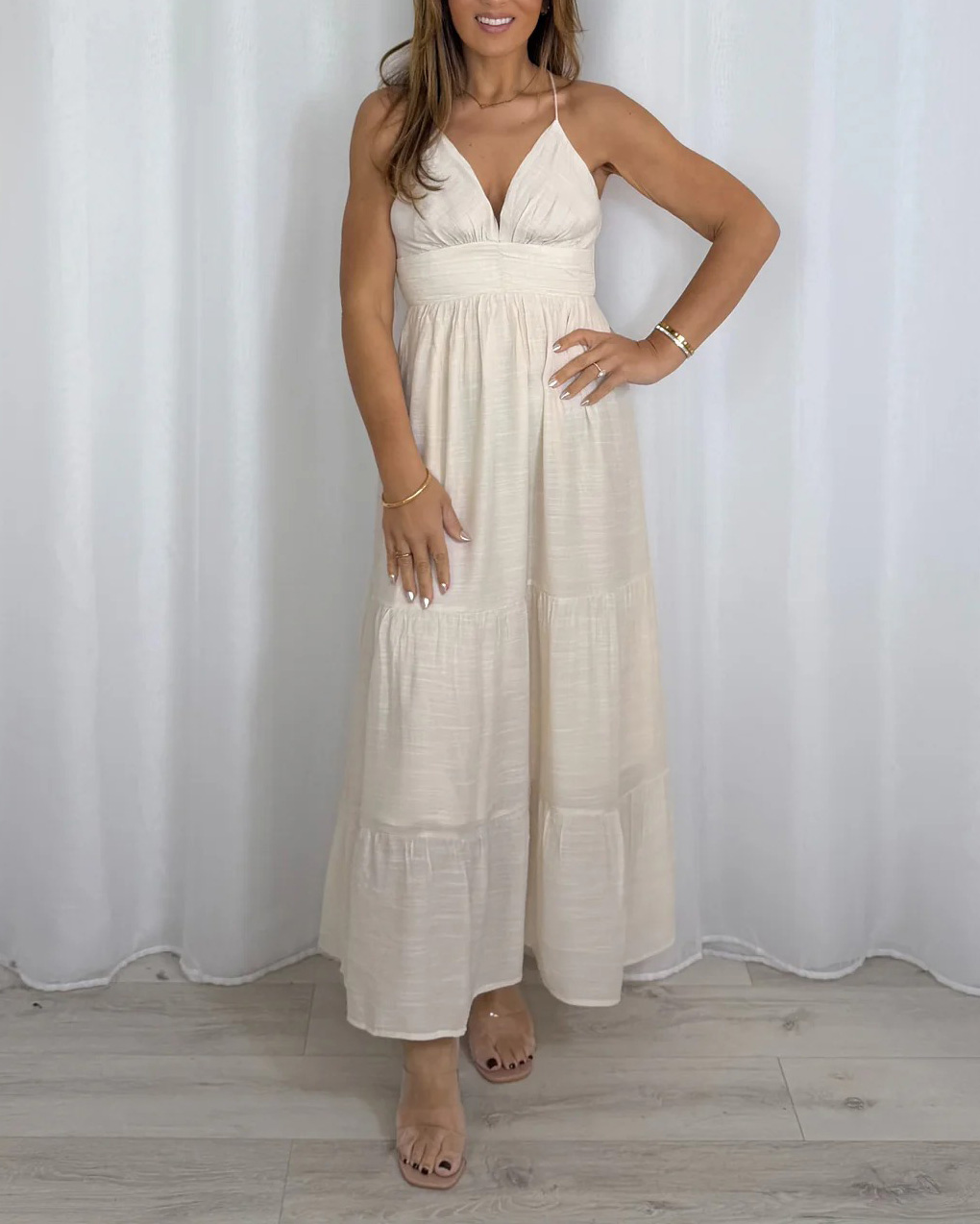 Women's Open Back Tiered Skirt V-Neck Dress (4 Colours)