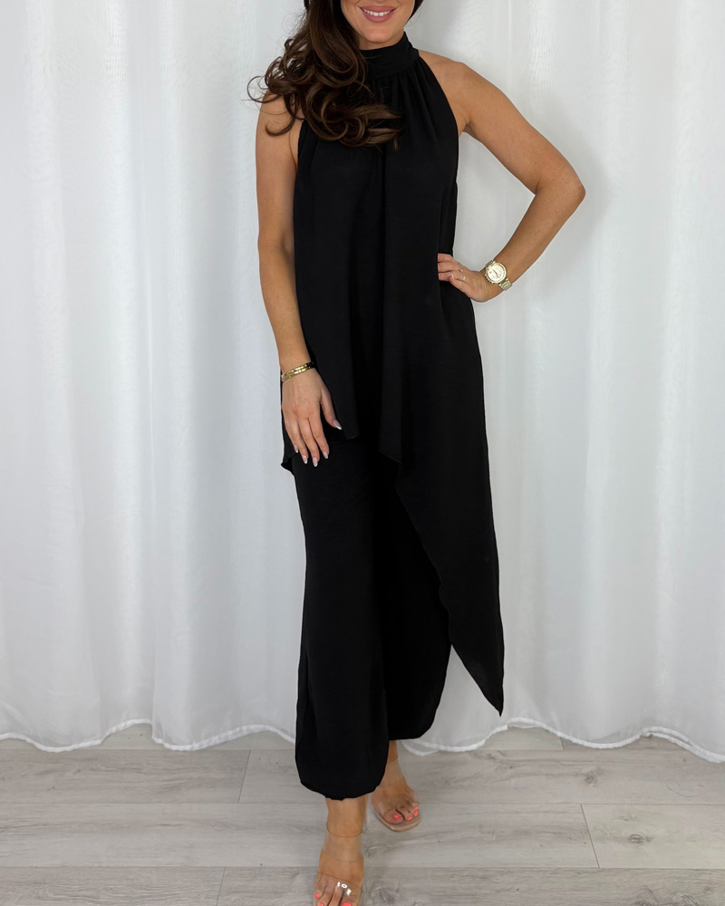 Women's Halter Neck Long Asymmetric Top And Harem Trouser Co-Ord