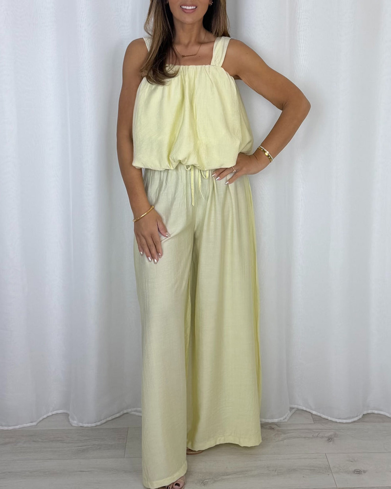 Women's Balloon Style Thick Strap Top And Pleated Trouser Co-Ord