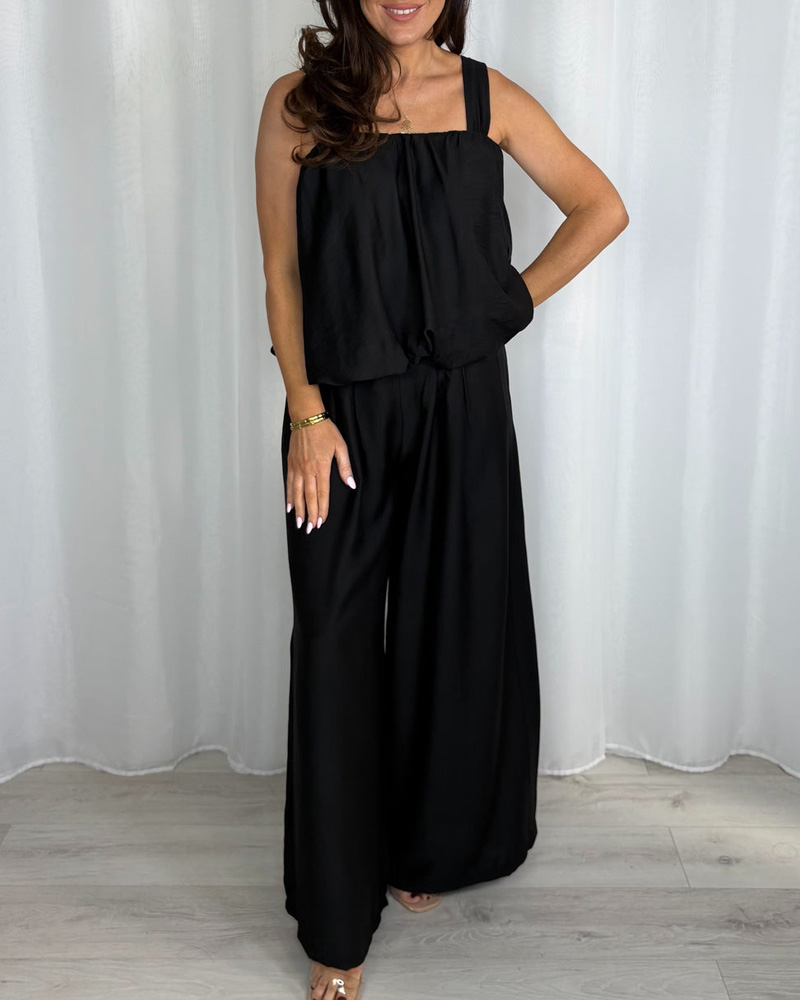 Women's Balloon Style Thick Strap Top And Pleated Trouser Co-Ord