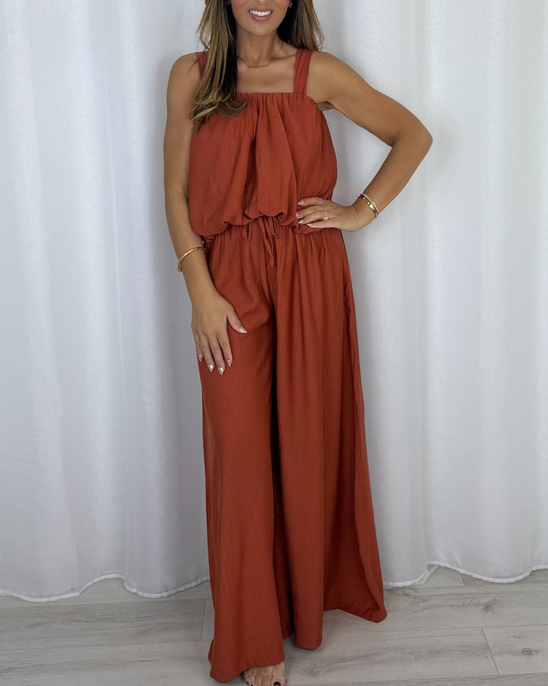 Women's Balloon Style Thick Strap Top And Pleated Trouser Co-Ord