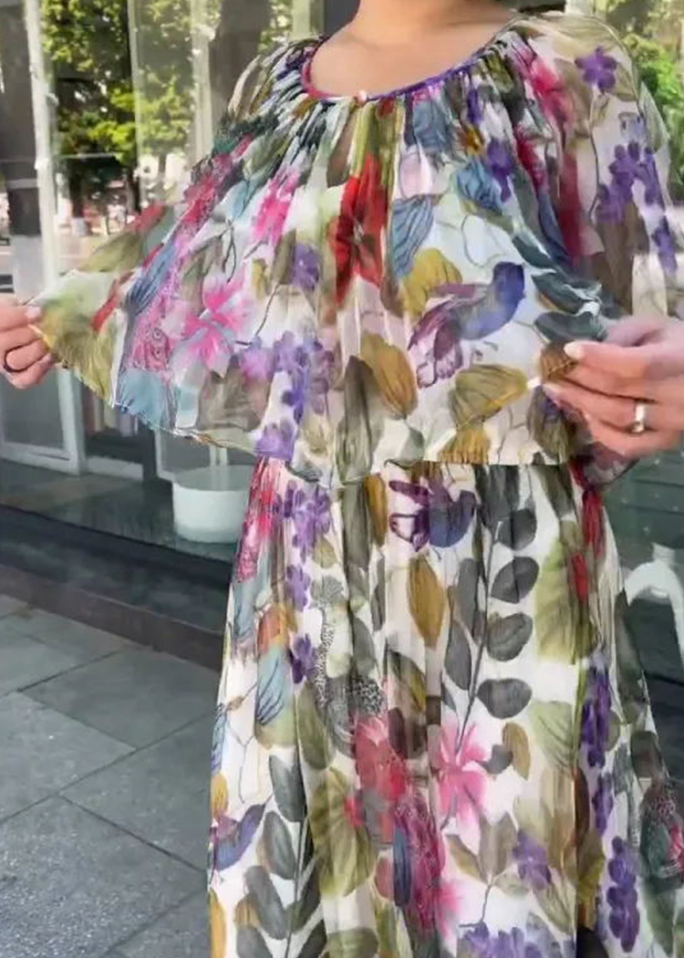 Round Neck Capped Printed Dress