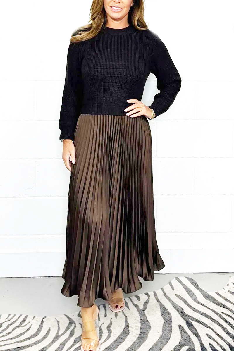 Solid Color Long Sleeve Jumper & Pleated Bottom Dress