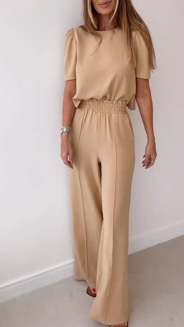 Round Neck Short-sleeved Top and Loose Trousers Suit
