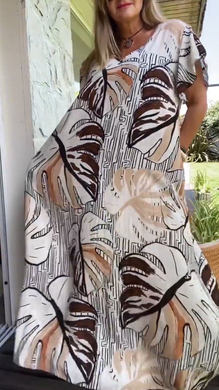 V-neck Casual Resort Printed Long Dress