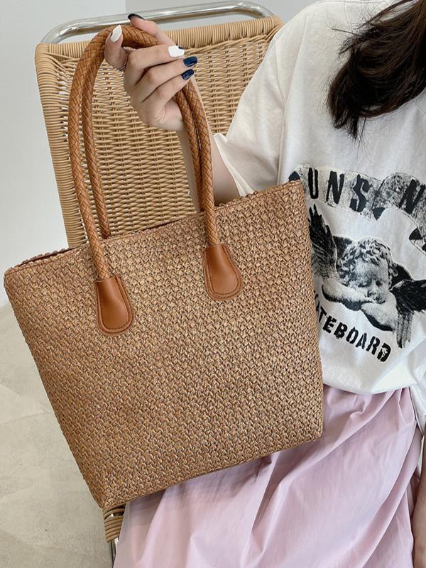 Women's Large Capacity Woven Hand-Carrying Big Shoulder Bag