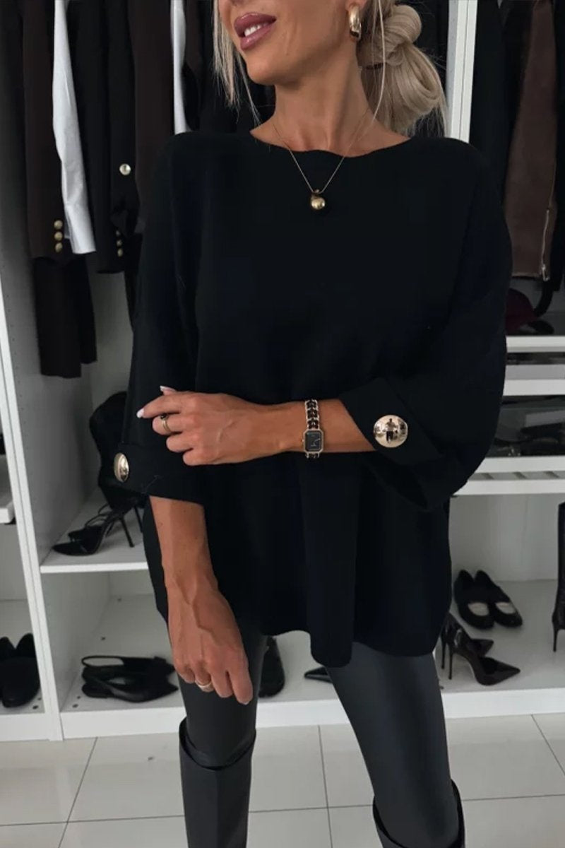 Round Neck Mid-sleeve Knitted Casual Top