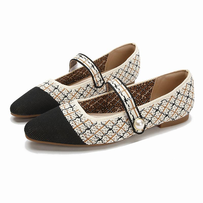 Buckle Fabric Flat Women's Shoes