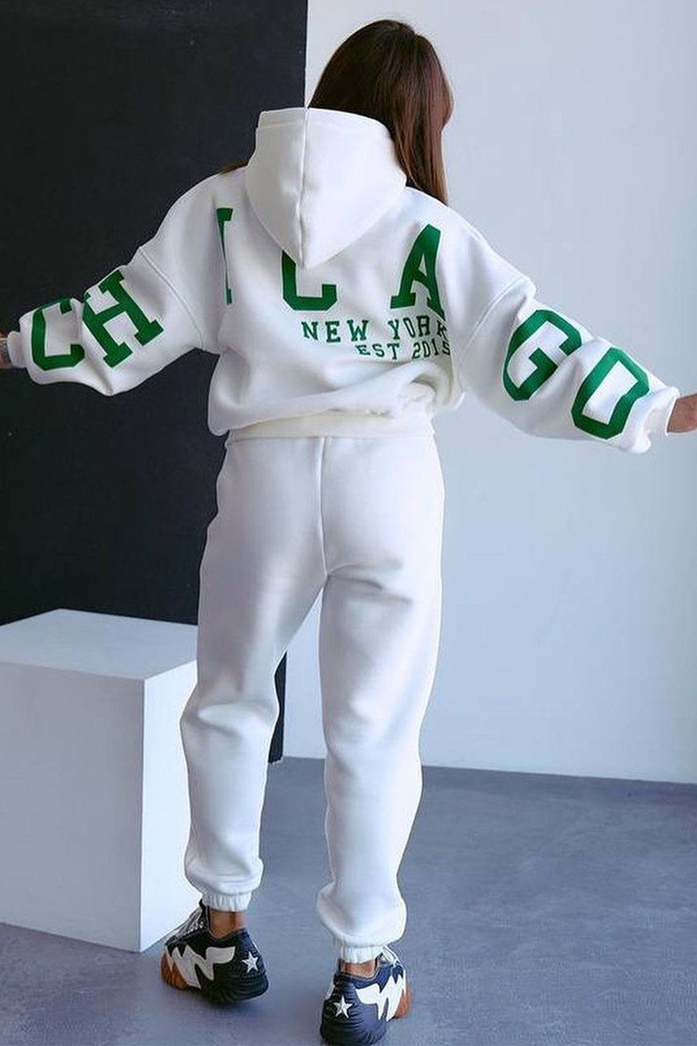 Printed Thickened Hooded Sweatshirt and Pants Two-piece Set