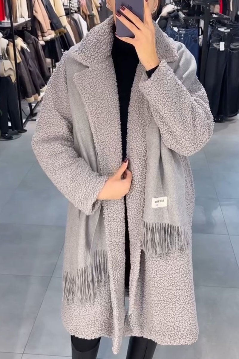 Women's Lapel Long Sleeve Plush Overcoat