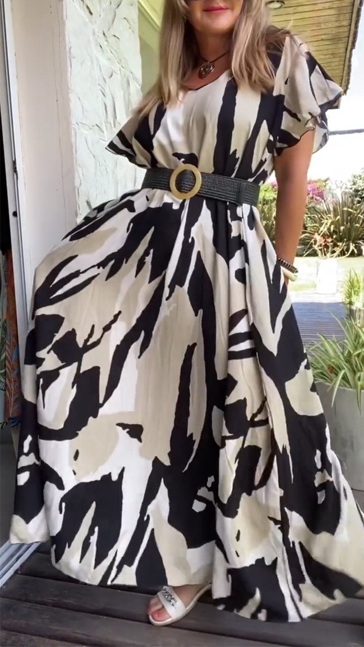 V-neck Casual Resort Printed Long Dress