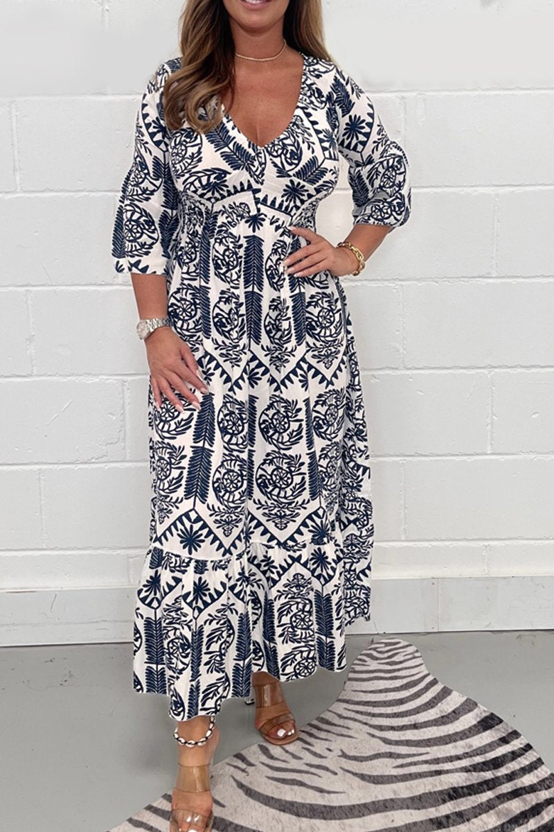 Printed V-neck dress