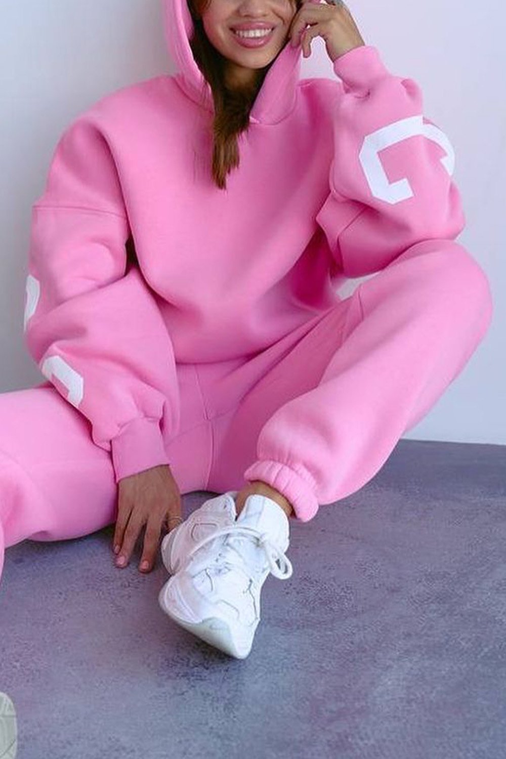 Printed Thickened Hooded Sweatshirt and Pants Two-piece Set