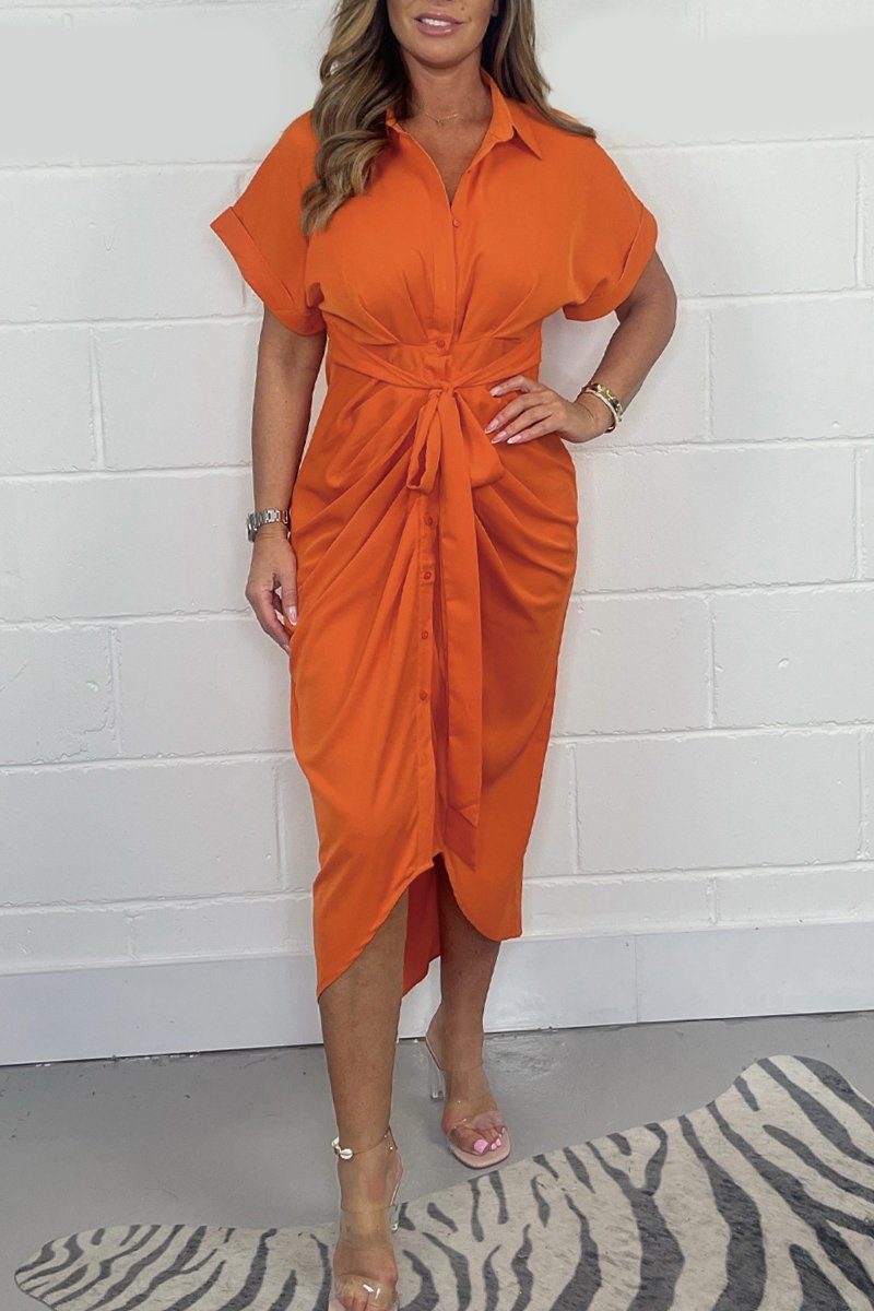 Solid color shirt dress